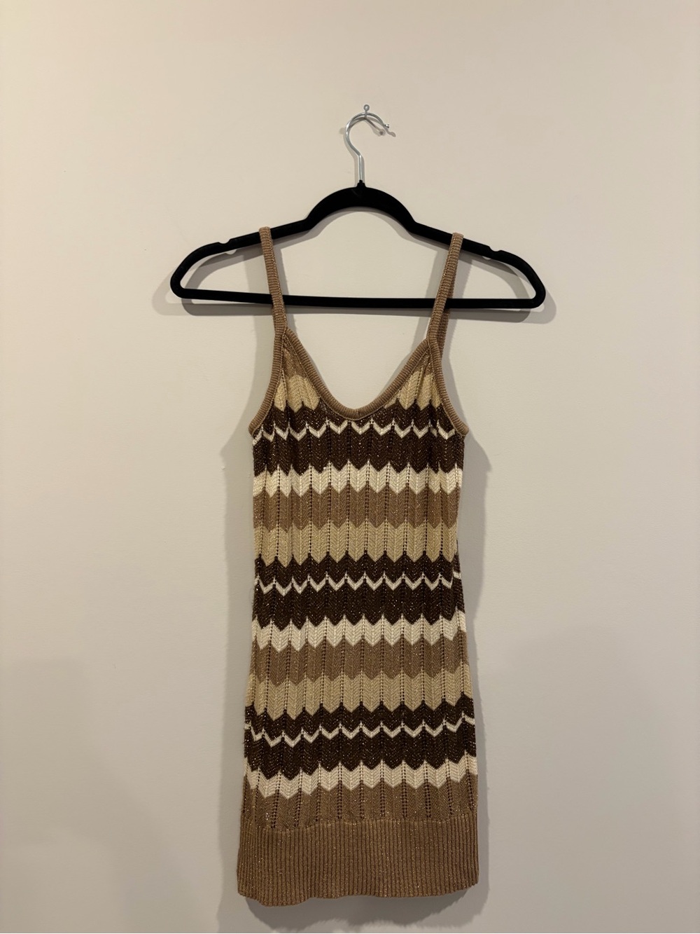 Knit Chevron Tank Dress in Brown and Cream